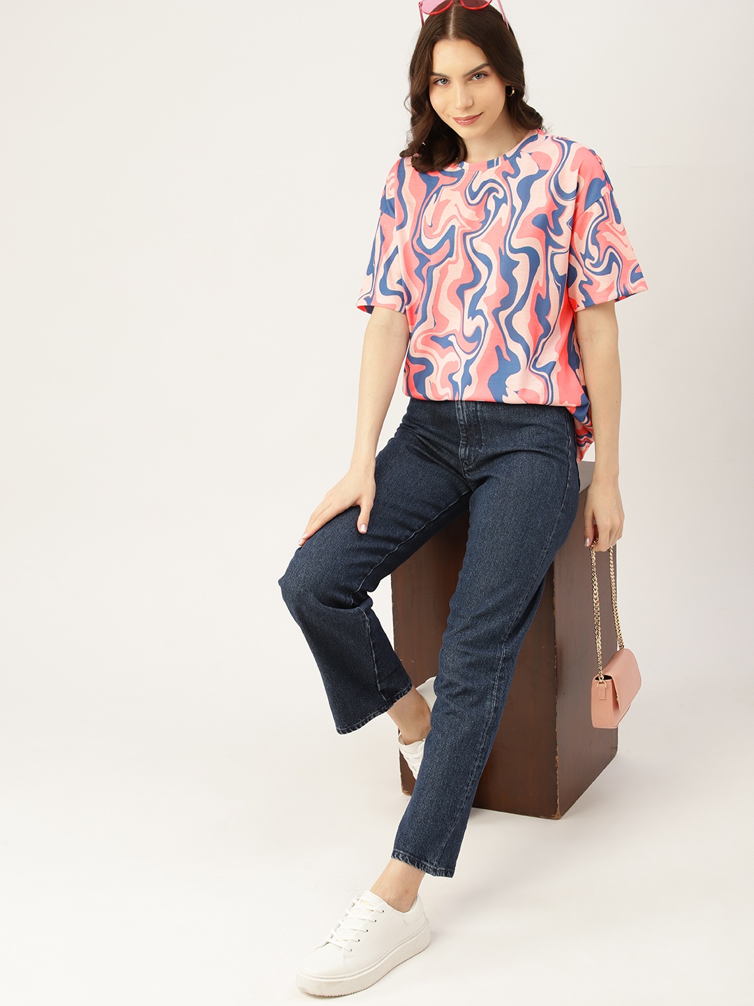 

DressBerry Abstract Printed Pure Cotton T-shirt, Peach