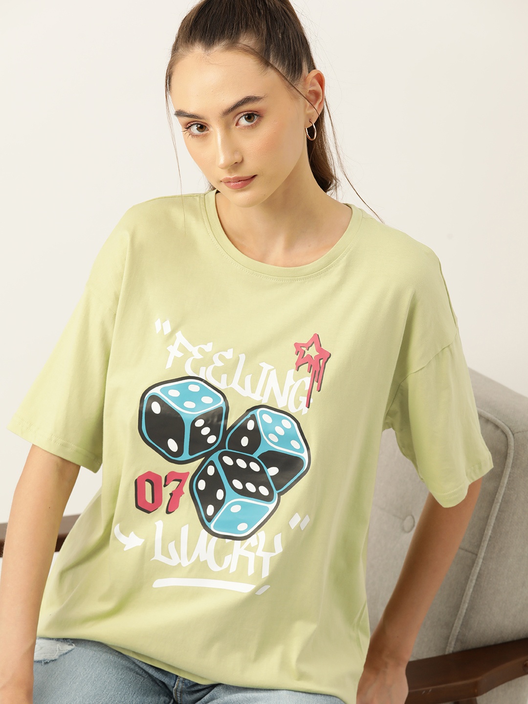 

DressBerry Typography Printed Pure Cotton T-shirt, Green