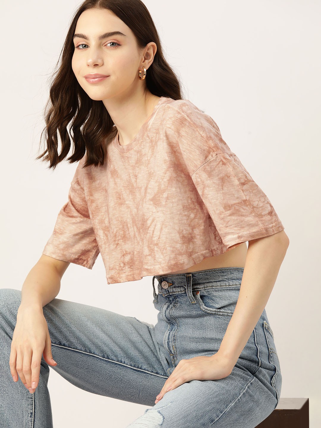 

DressBerry Tie & Dye Pure Cotton Boxy T-shirt, Beige