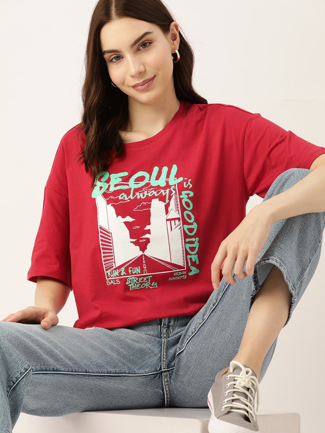 

DressBerry Graphic Print Pure Cotton T-shirt, Red