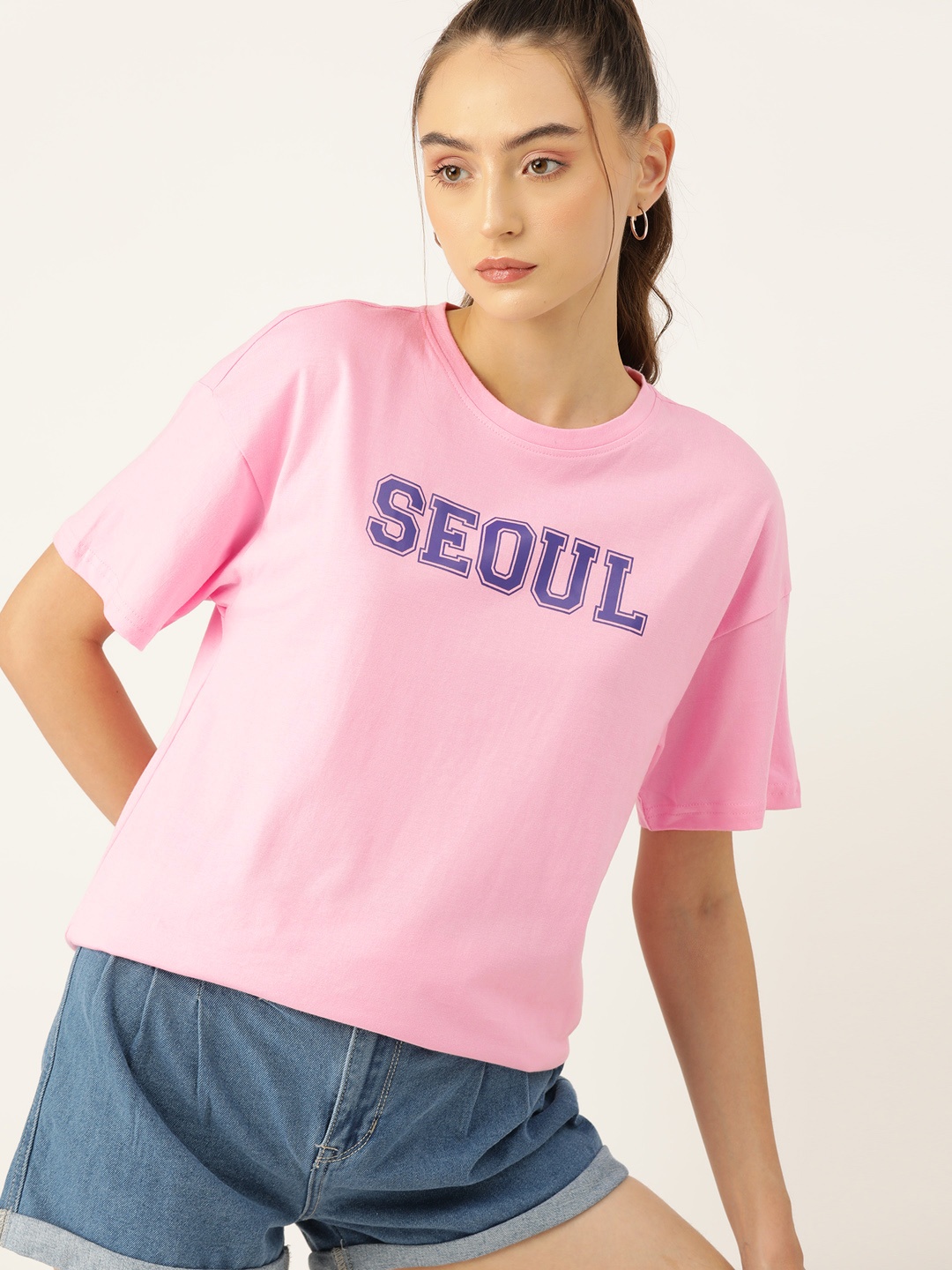 

DressBerry Women Printed Pure Cotton T-shirt, Pink
