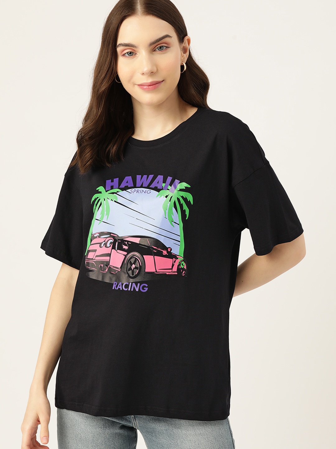 

DressBerry Graphic Printed Pure Cotton T-shirt, Black