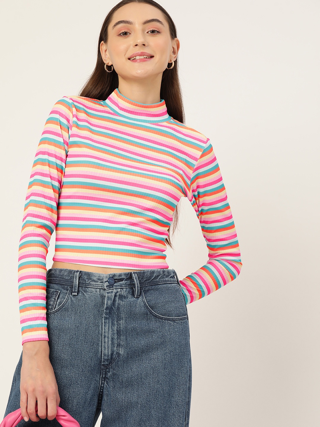 

DressBerry Candy Striped High Neck T-shirt, Multi