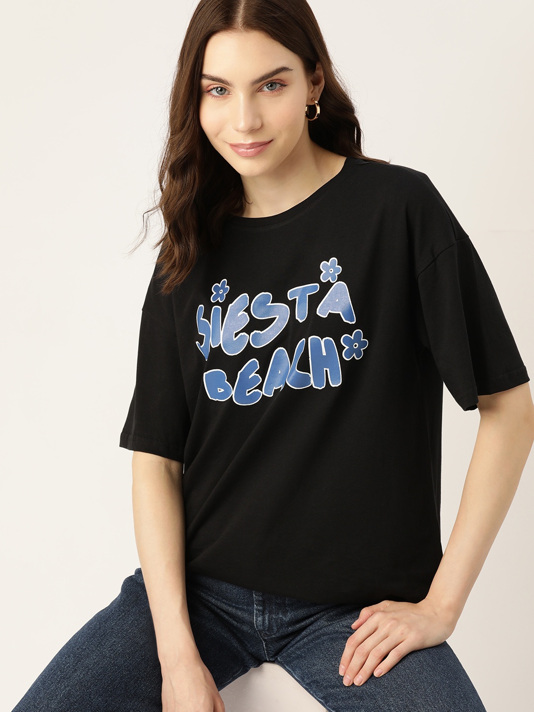

DressBerry Typography Print Pure Cotton T-shirt, Black