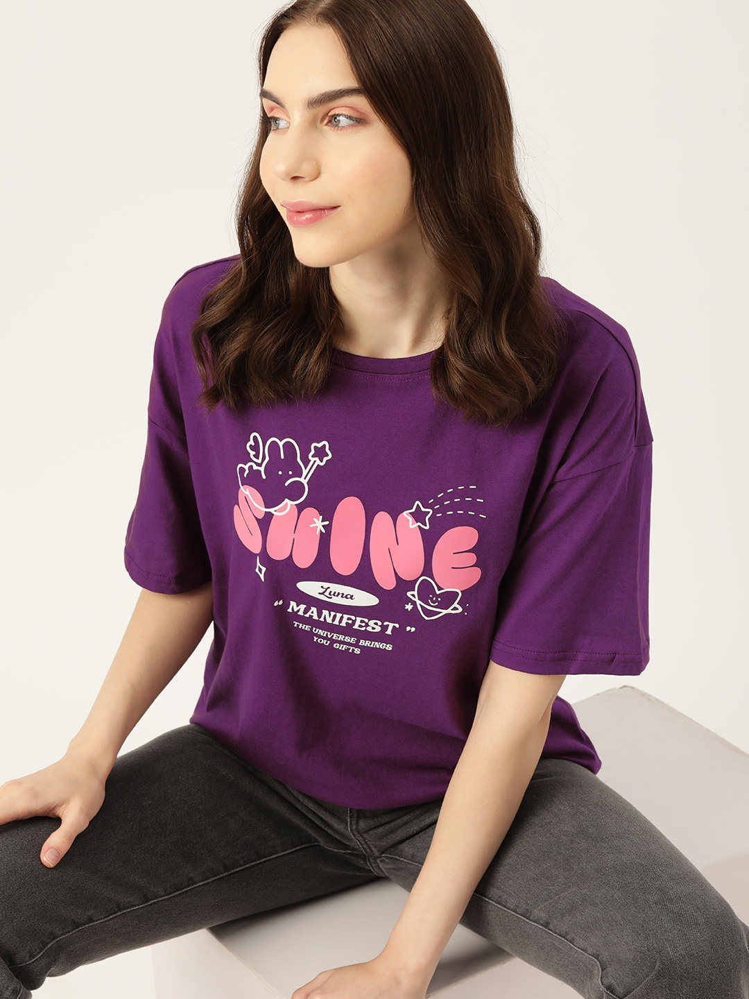 

DressBerry Typography Printed Pure Cotton T-shirt, Purple