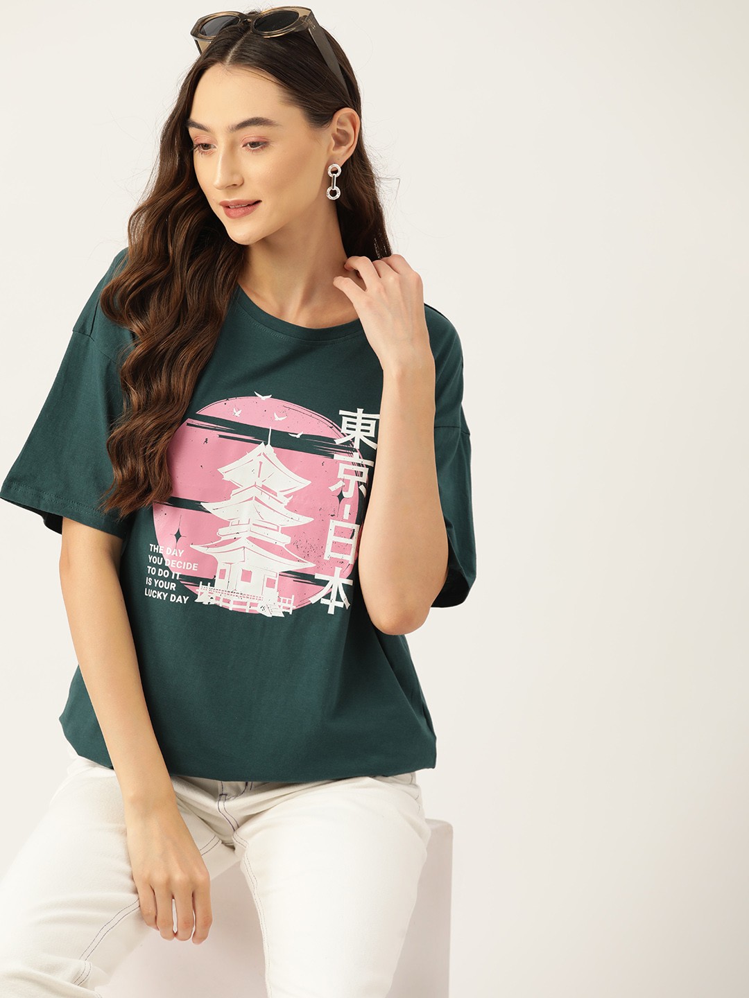 

DressBerry Graphic Printed Pure Cotton T-shirt, Teal