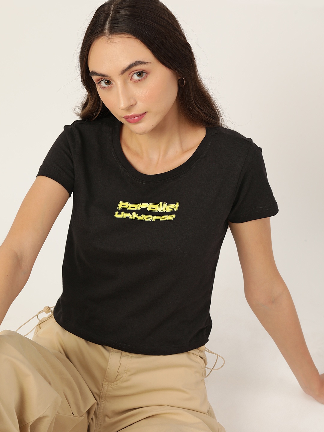

DressBerry Typography Print Pure Cotton T-shirt, Black