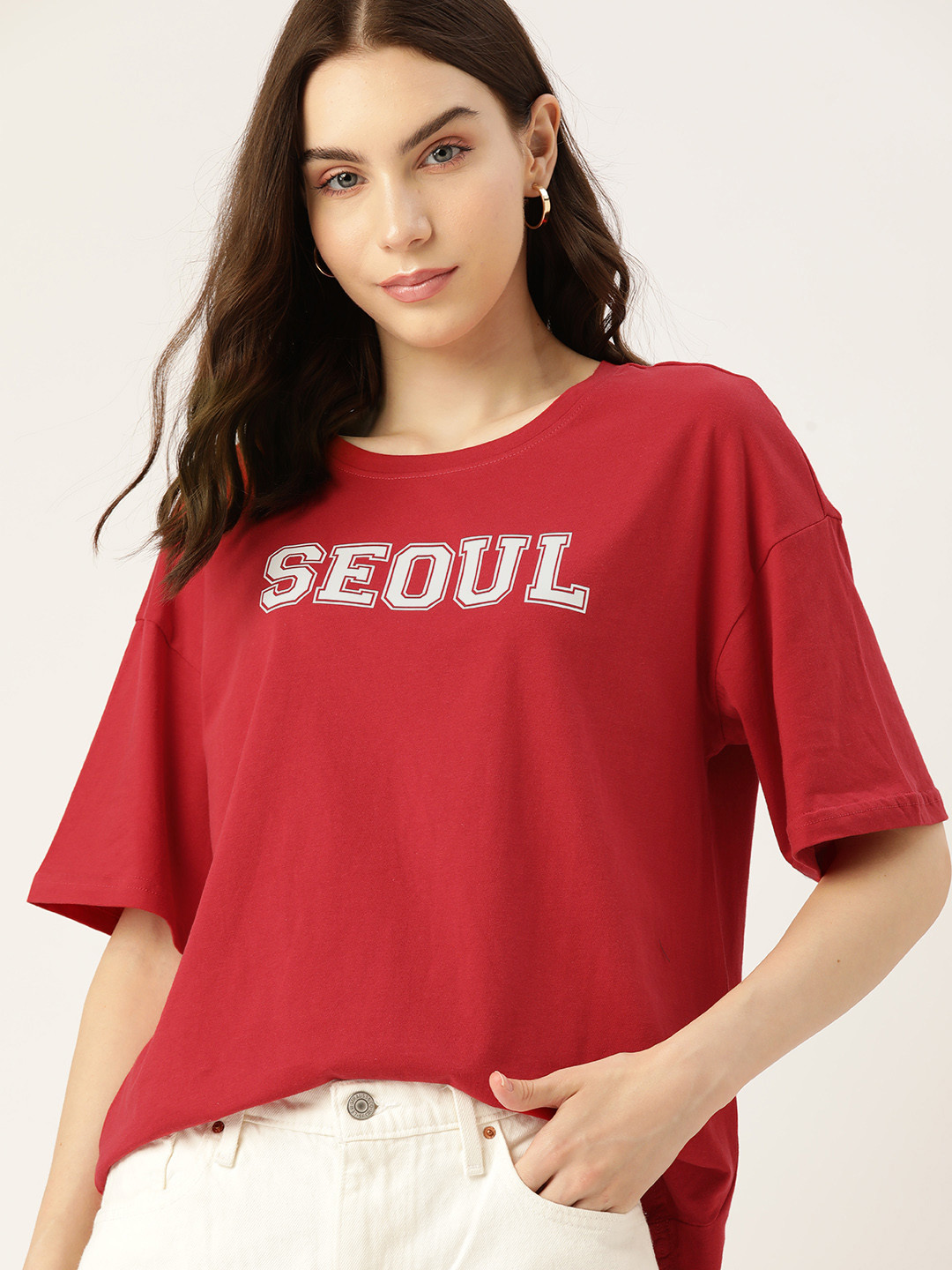 

DressBerry Typography Printed Pure Cotton T-shirt, Red