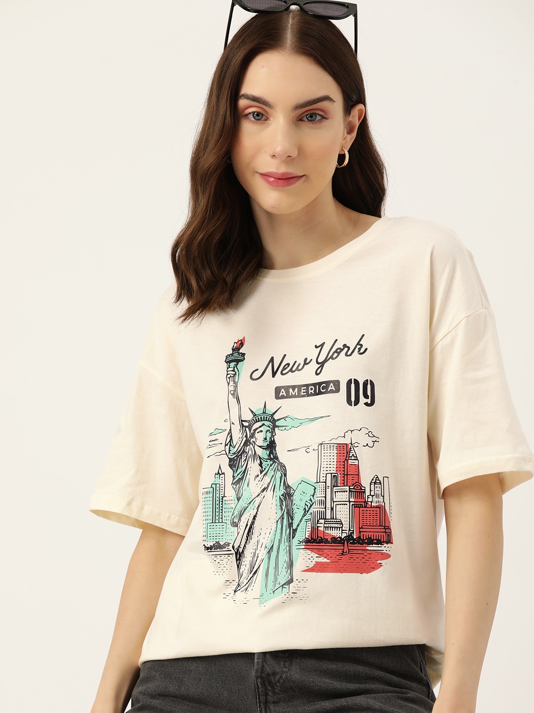 

DressBerry Typography Printed Pure Cotton T-shirt, Cream