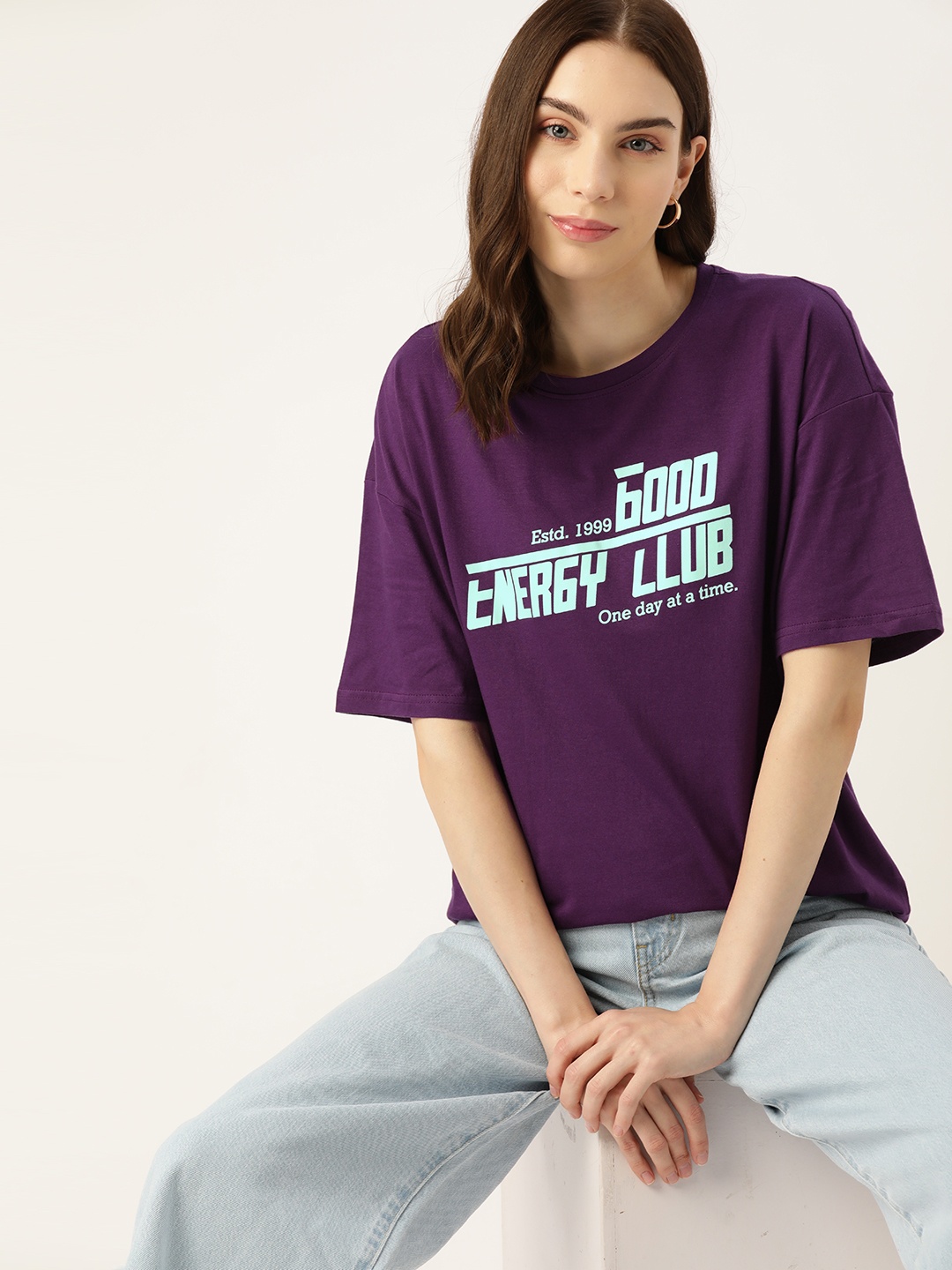 

DressBerry Typography Printed Pure Cotton T-shirt, Purple