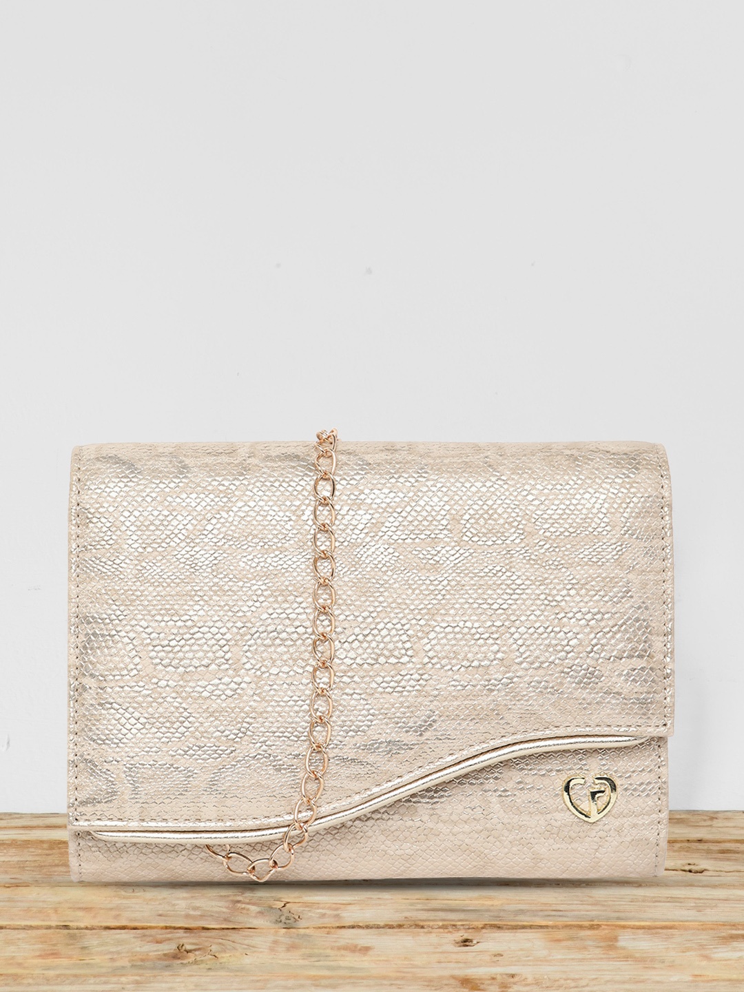 

Caprese MERLE Abstract Printed Foldover Clutch, Beige
