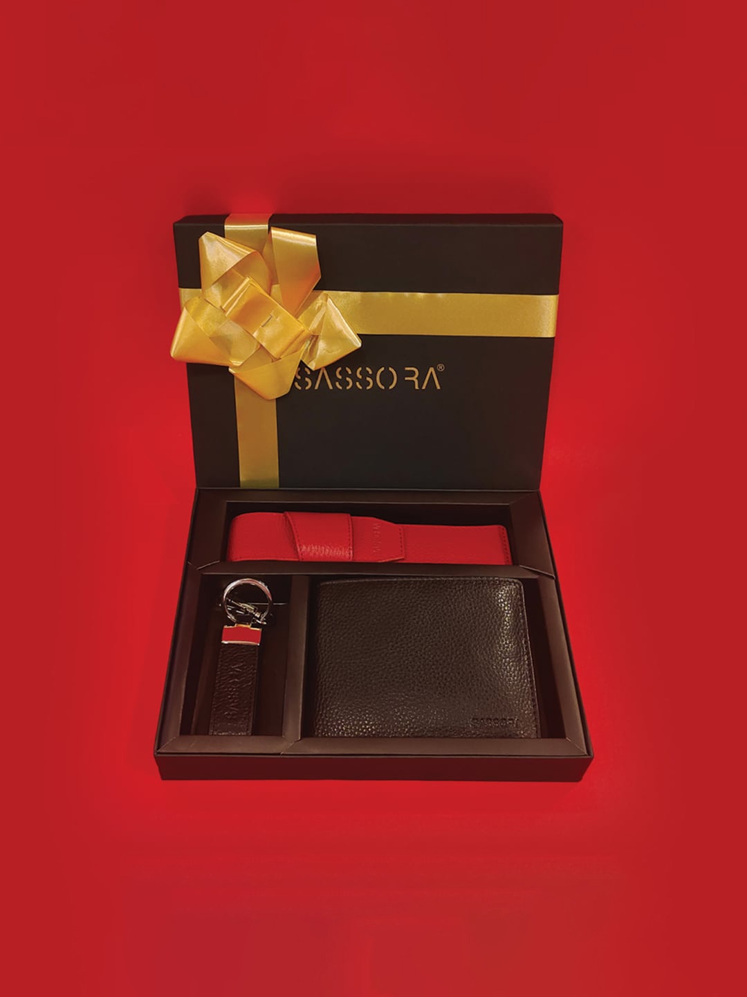 

Sassora Men Set Of 3 Textured Leather Accessory Gift Set, Black