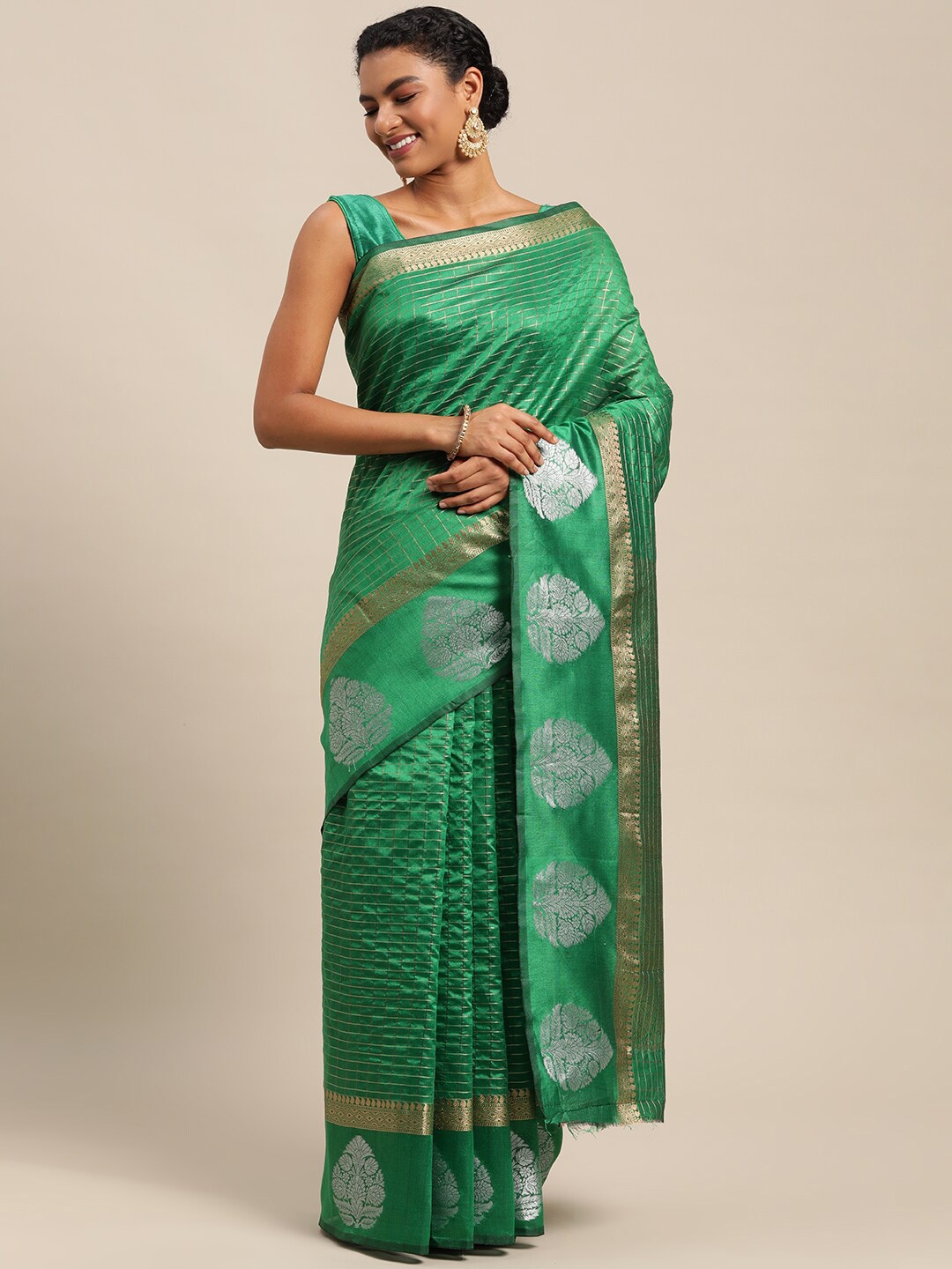 

SGF11 Woven Design Pure Zari Heavy Work Kanjeevaram Silk Saree, Green