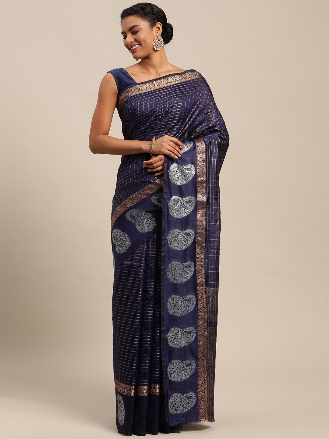 

SGF11 Woven Design Zari Pure Silk Kanjeevaram Saree, Blue