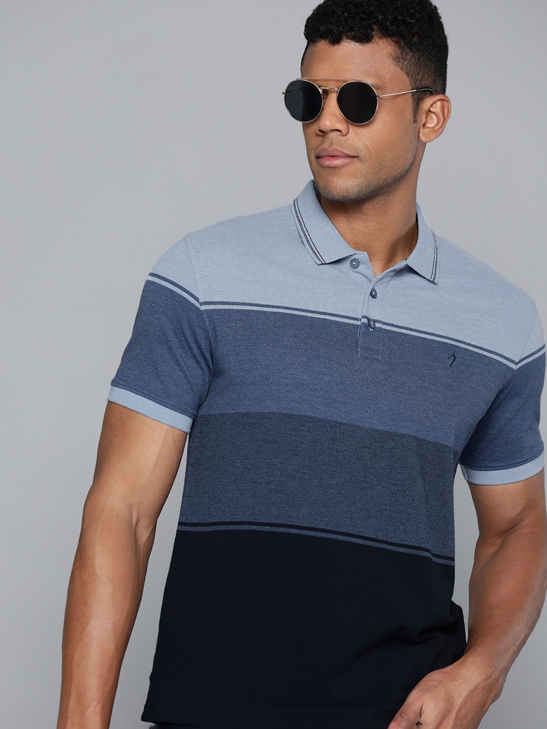 

Indian Terrain Colourblocked Polo Collar T-shirt, Blue