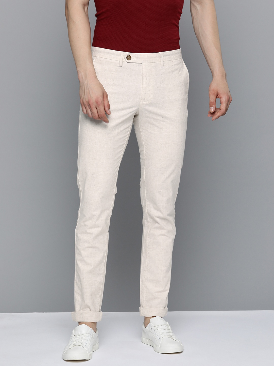 

Indian Terrain Men Brooklyn Slim Fit Trousers, Beige