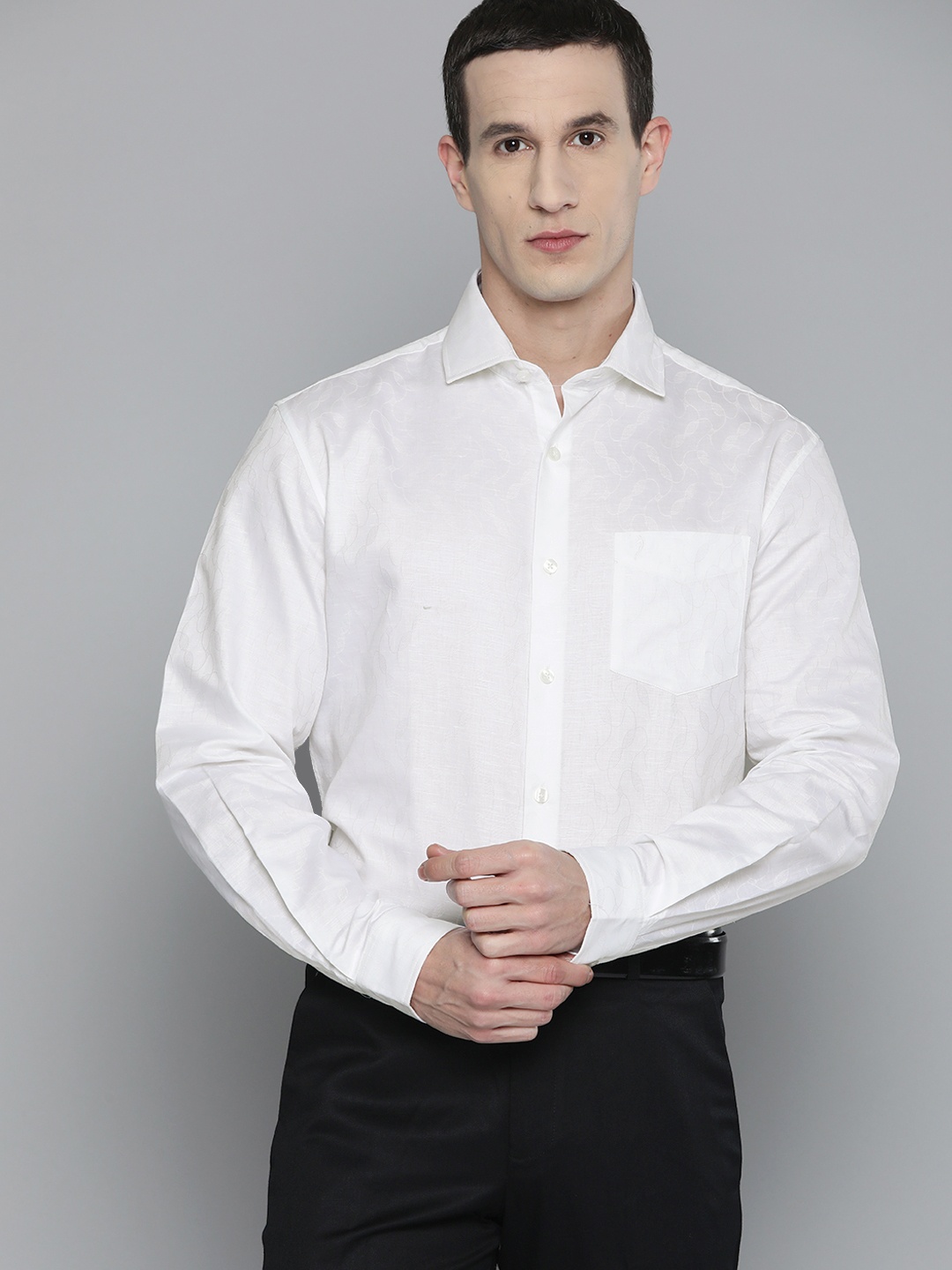 

Indian Terrain Slim Fit Cotton Linen Formal Shirt, White
