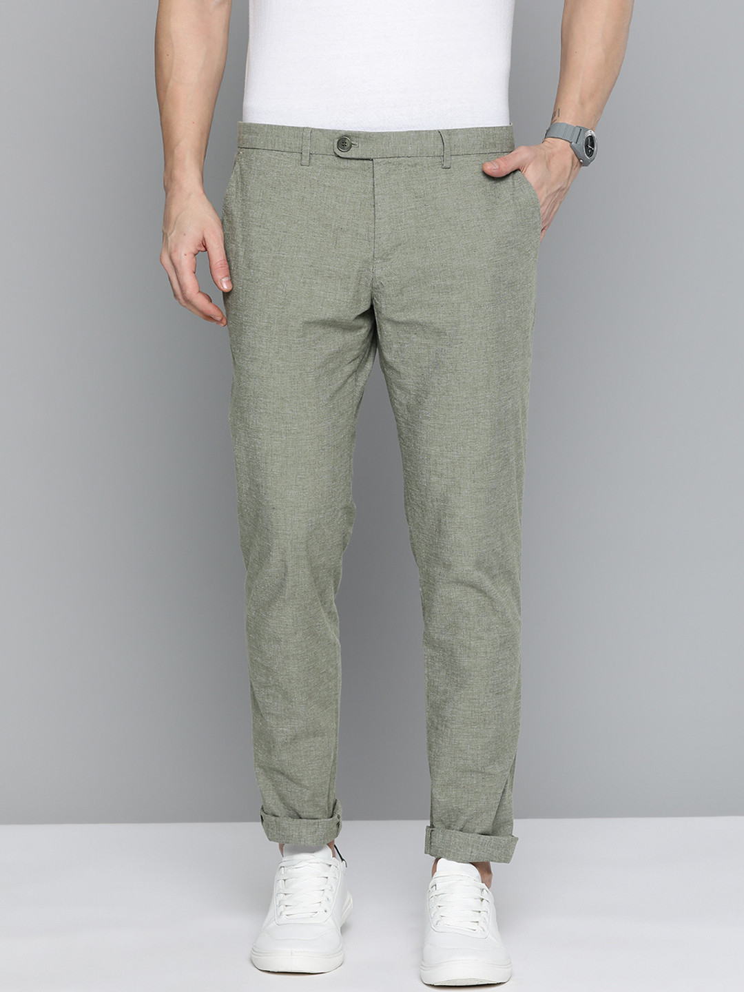 

Indian Terrain Men Urban Comfort Fit Wrinkle Free Trousers, Olive