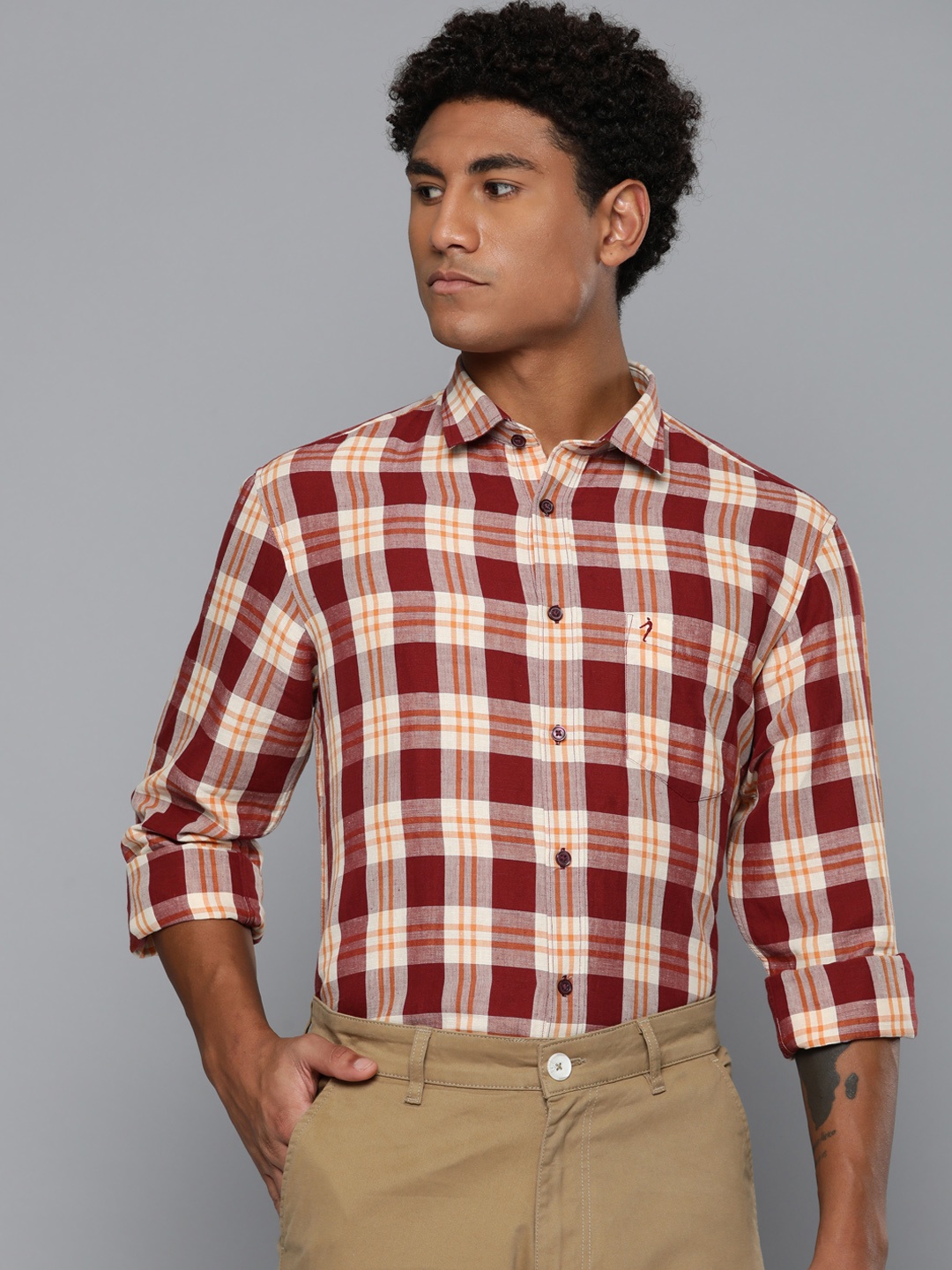 

Indian Terrain Classic Slim Fit Checked Shirt, Burgundy