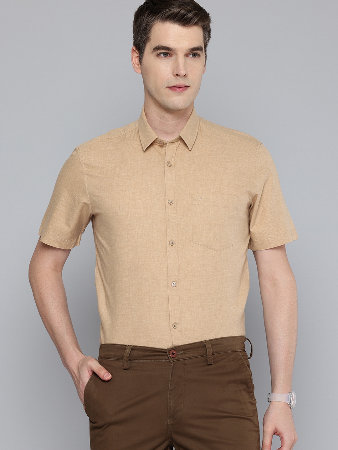 

Indian Terrain Classic Slim Fit Cotton Semiformal Shirt, Beige