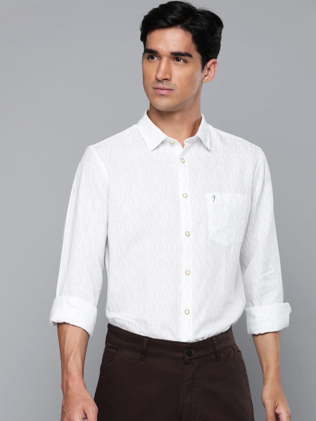 

Indian Terrain Linen Cotton Slim Fit Opaque Printed Casual Shirt, White