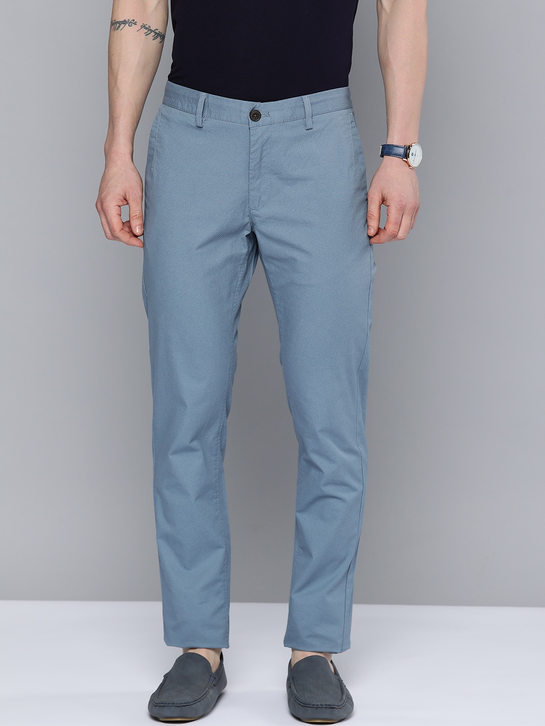 

Indian Terrain Men Printed Brooklyn Slim Fit Trousers, Blue