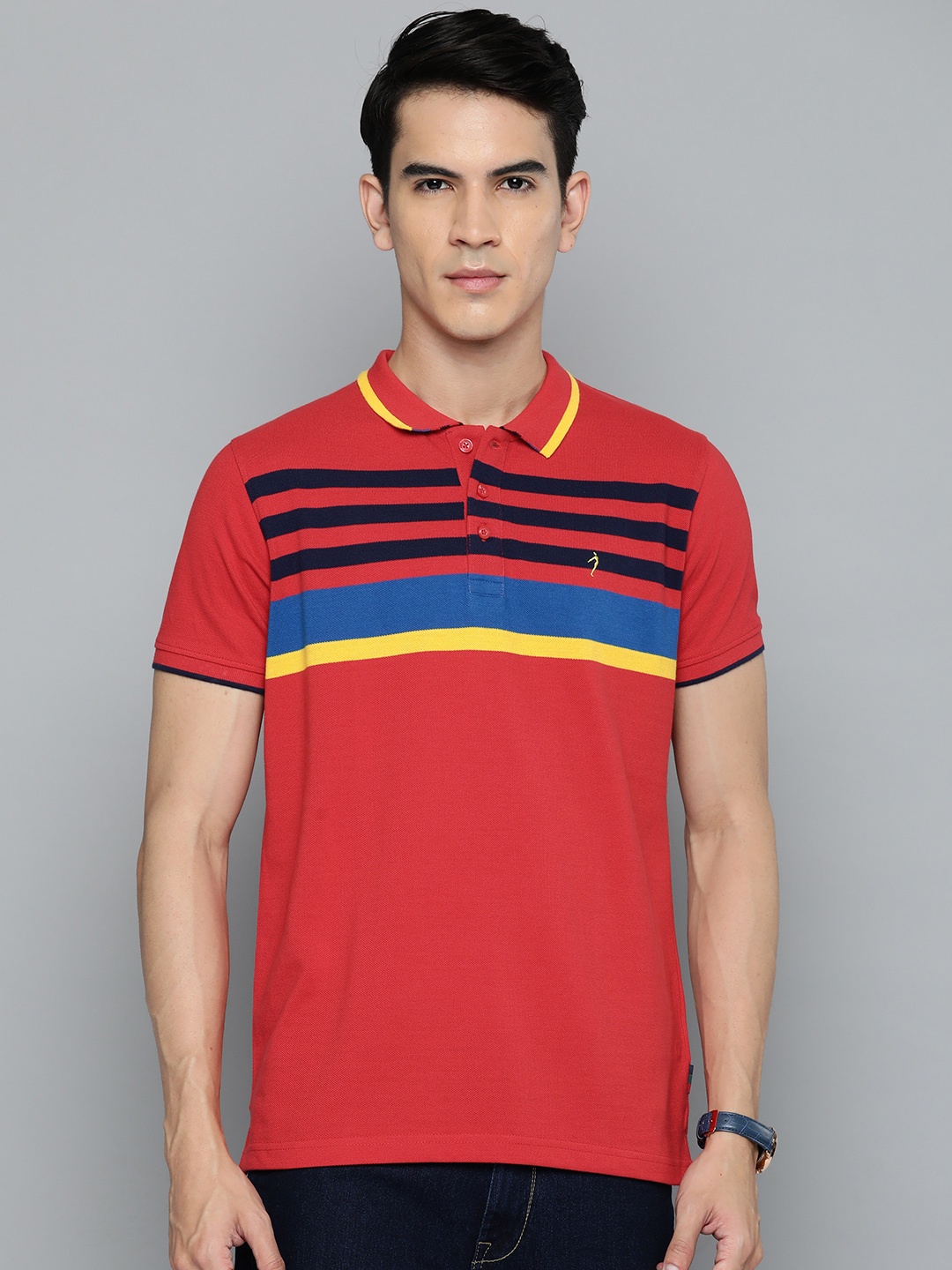 

Indian Terrain Striped Polo Collar T-shirt, Red