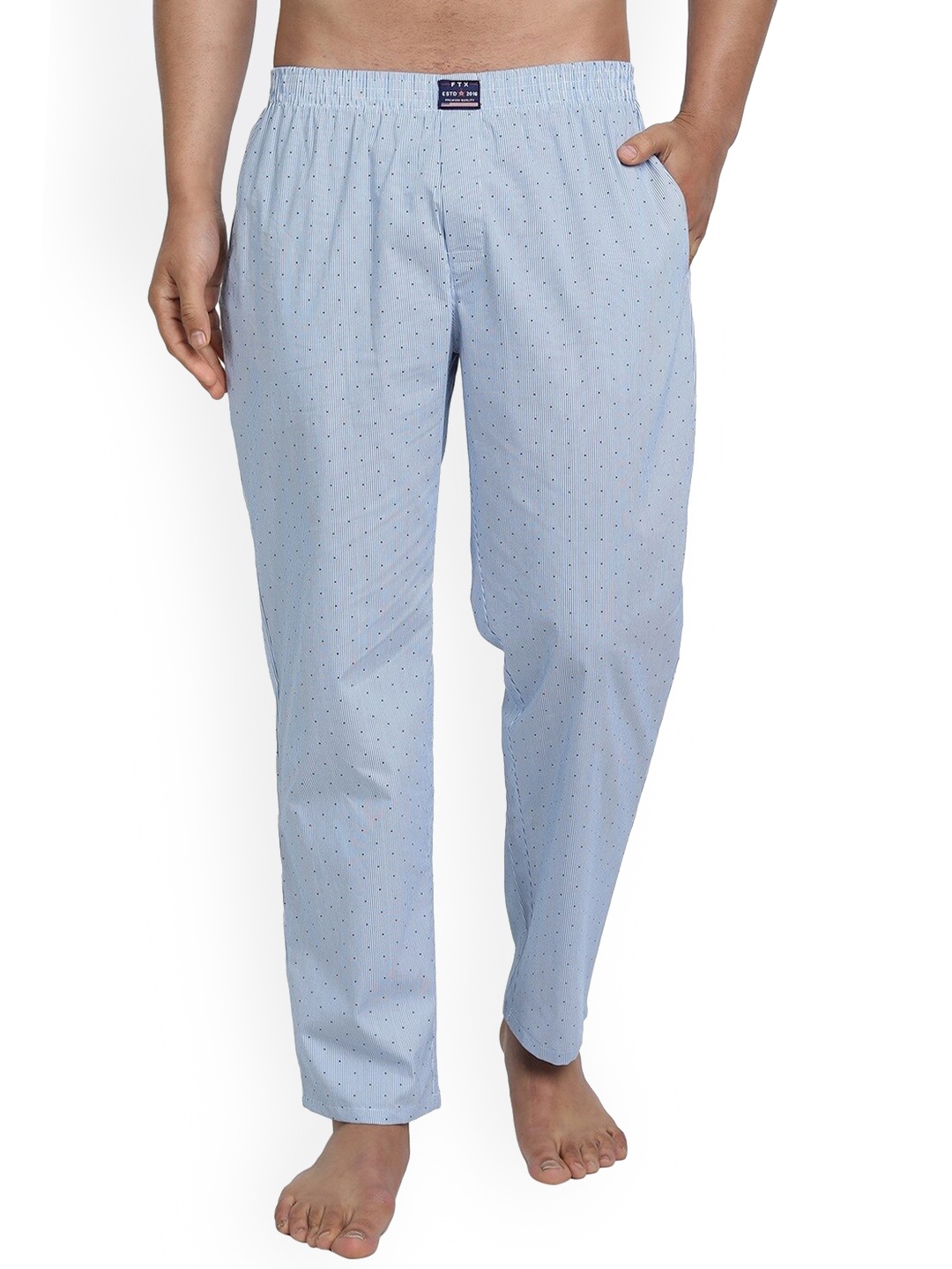 

FTX Men Polka Dot Printed Cotton Lounge Pants, Blue