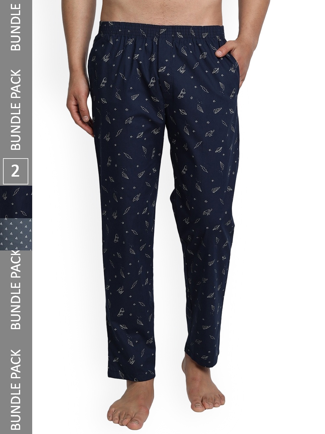 

FTX Men Pack Of 2 Printed Pure Cotton Lounge Pants, Blue