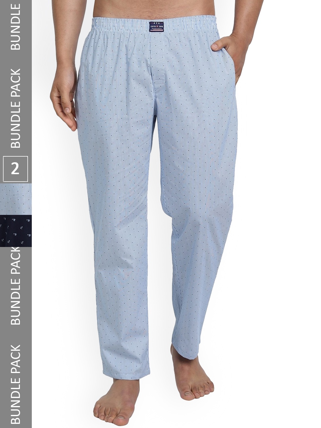 

FTX Men Pack Of 2 Printed Cotton Lounge Pants, Blue