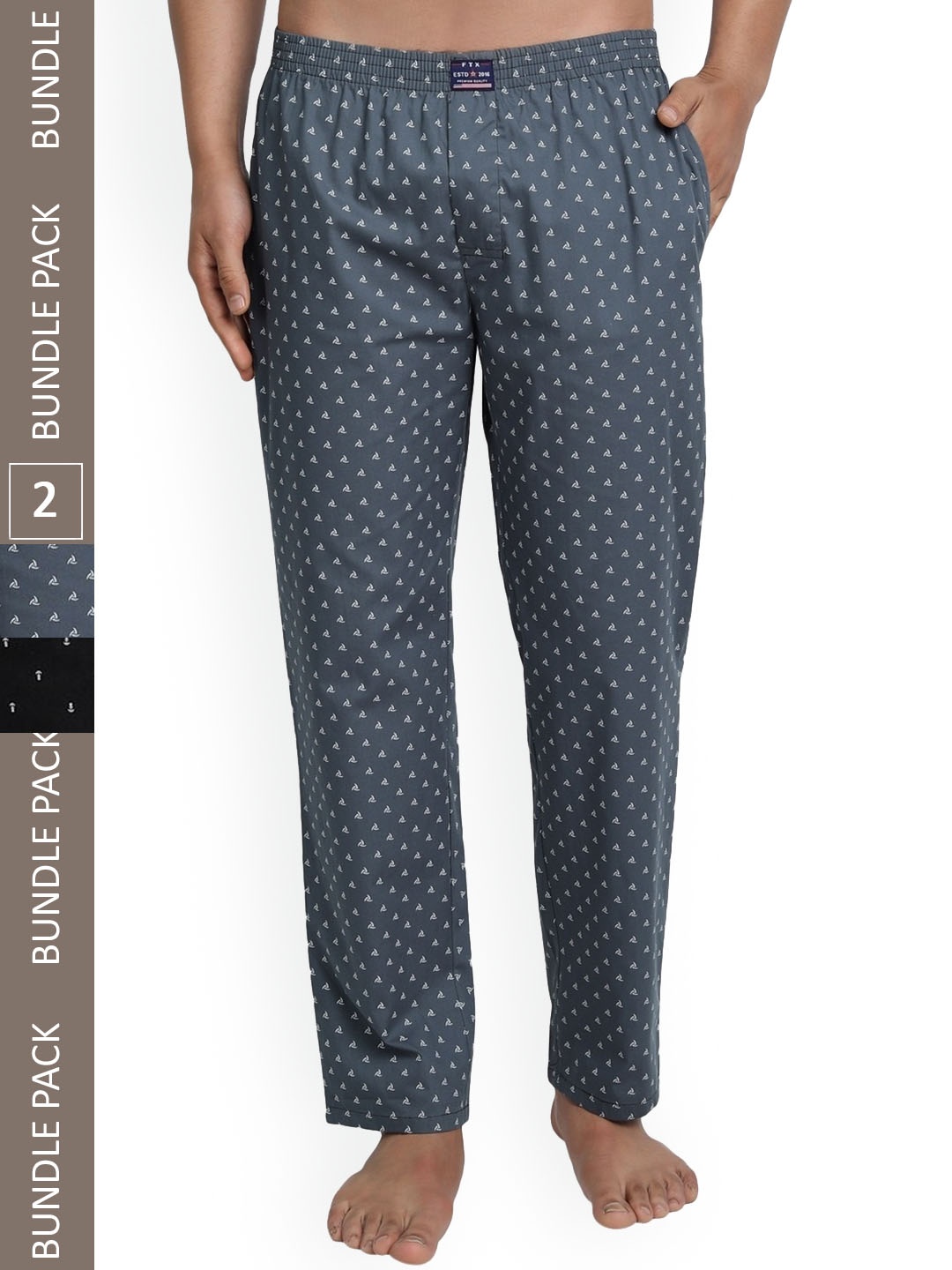 

FTX Men Pack Of 2 Printed Cotton Lounge Pants, Black