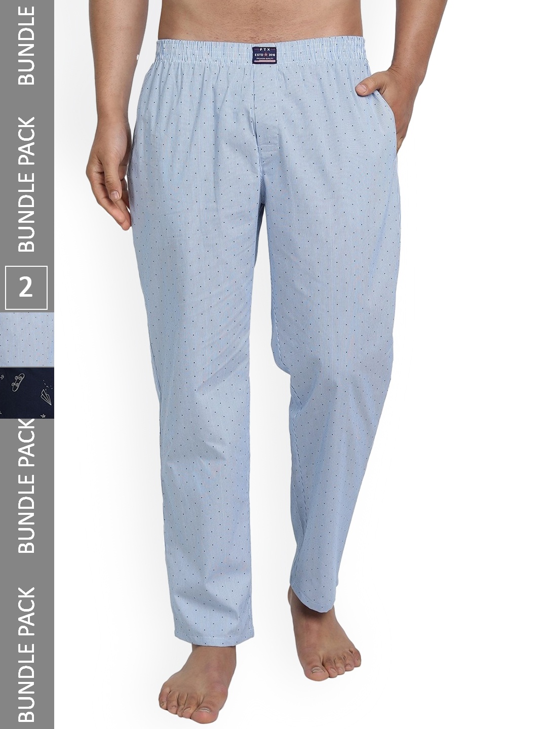 

FTX Set Of 2 Printed Cotton Lounge Pants, Navy blue
