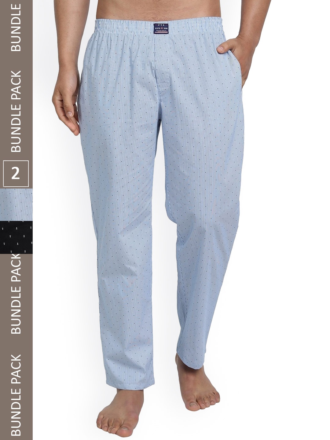 

FTX Men Pack Of 2 Printed Cotton Lounge Pants, Black