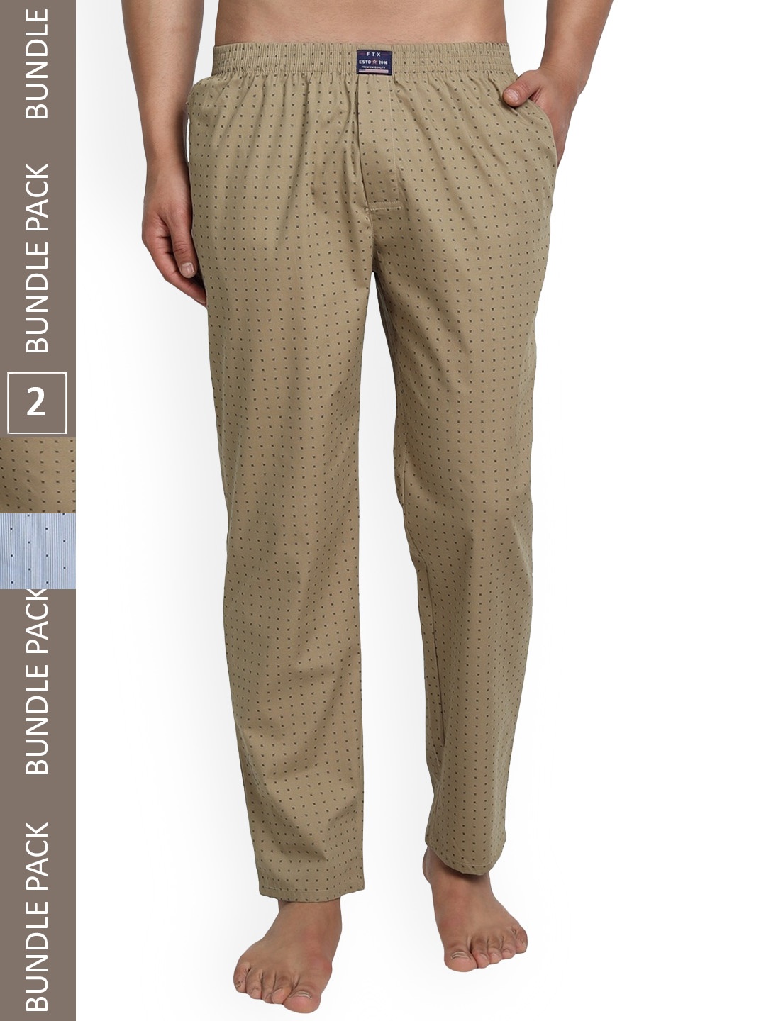 

FTX Men Pack Of 2 Printed Cotton Lounge Pants, Blue