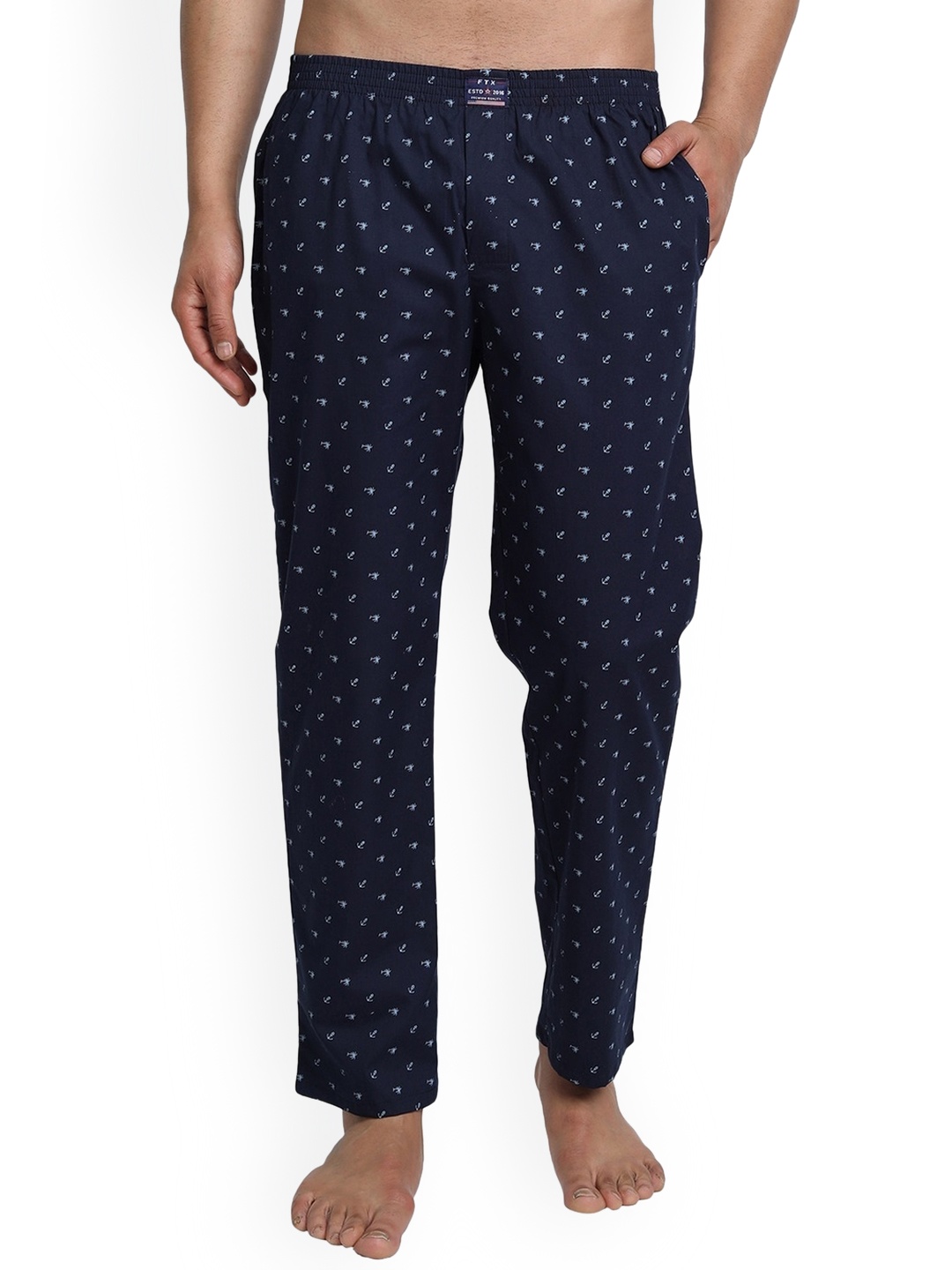 

FTX Polka Dot Printed Pure Cotton Lounge Pants, Navy blue