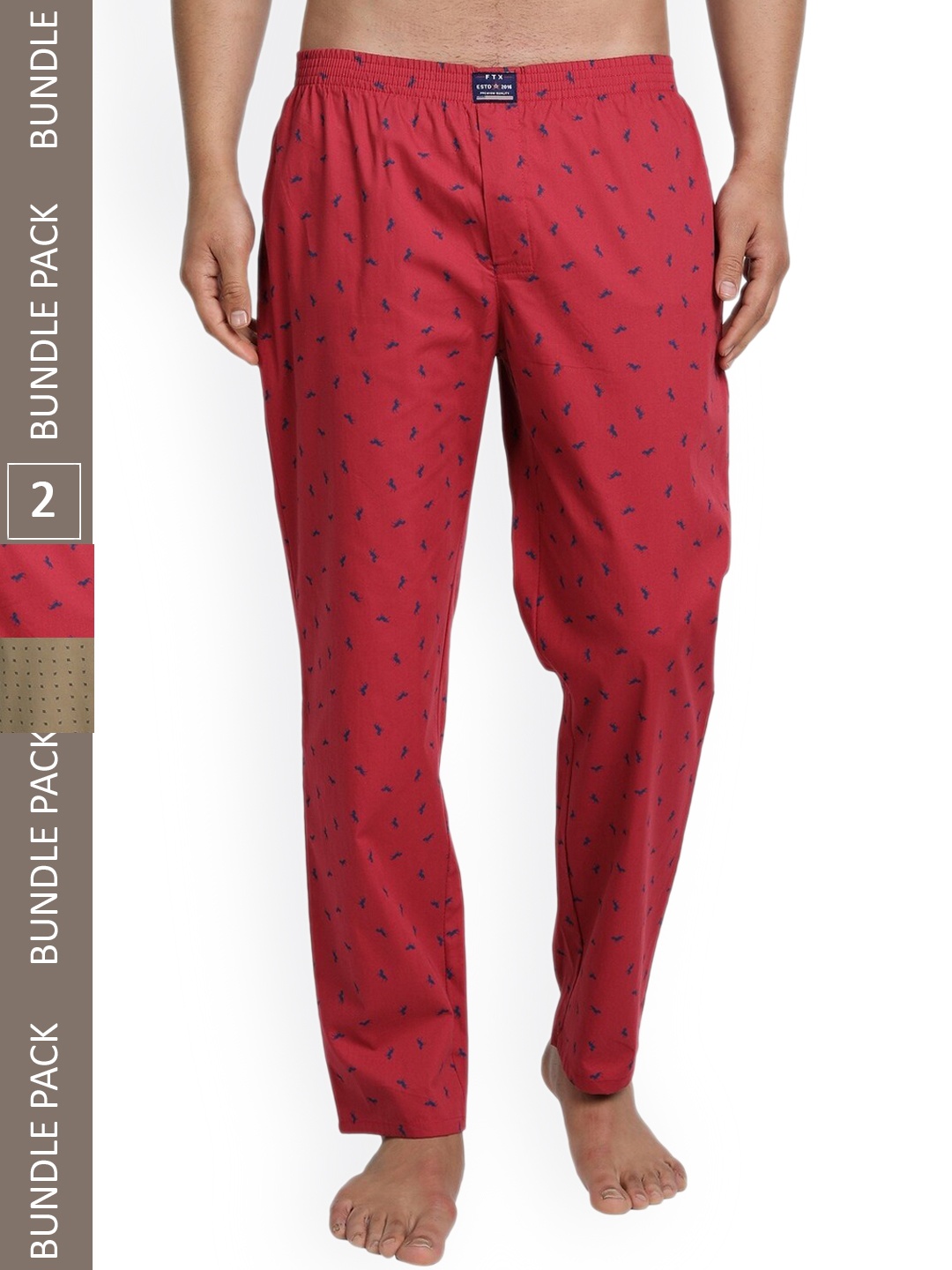

FTX Men Pack Of 2 Printed Pure Cotton Lounge Pants, Red