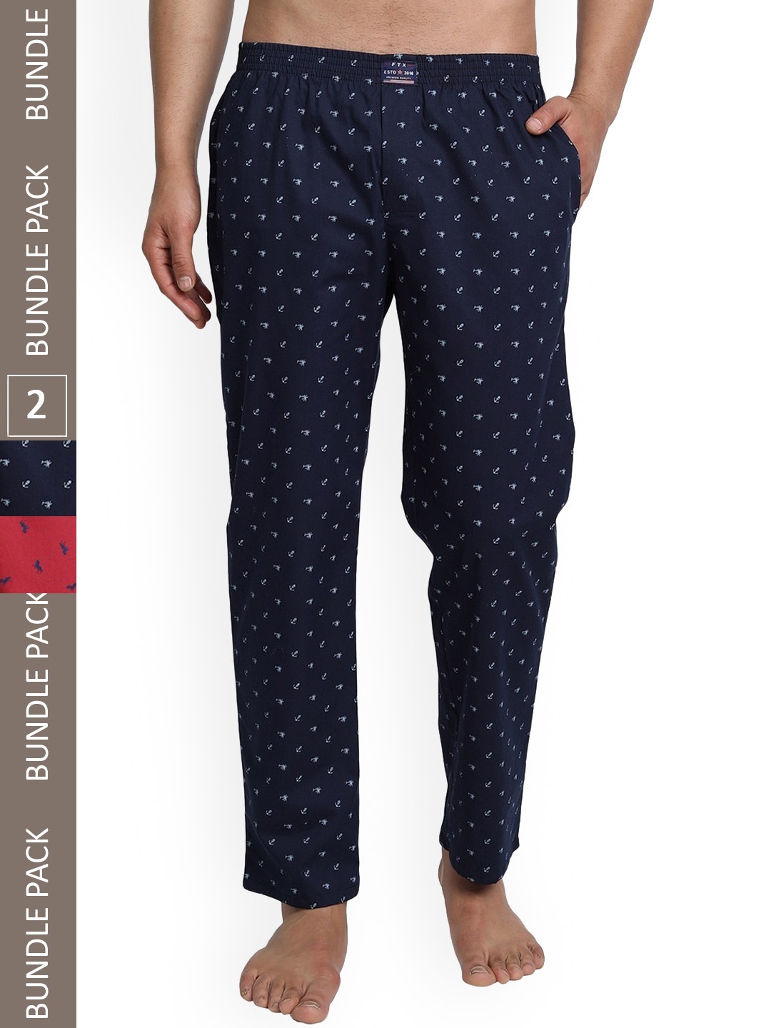 

FTX Men Set Of 2 Printed Cotton Lounge Pants, Red