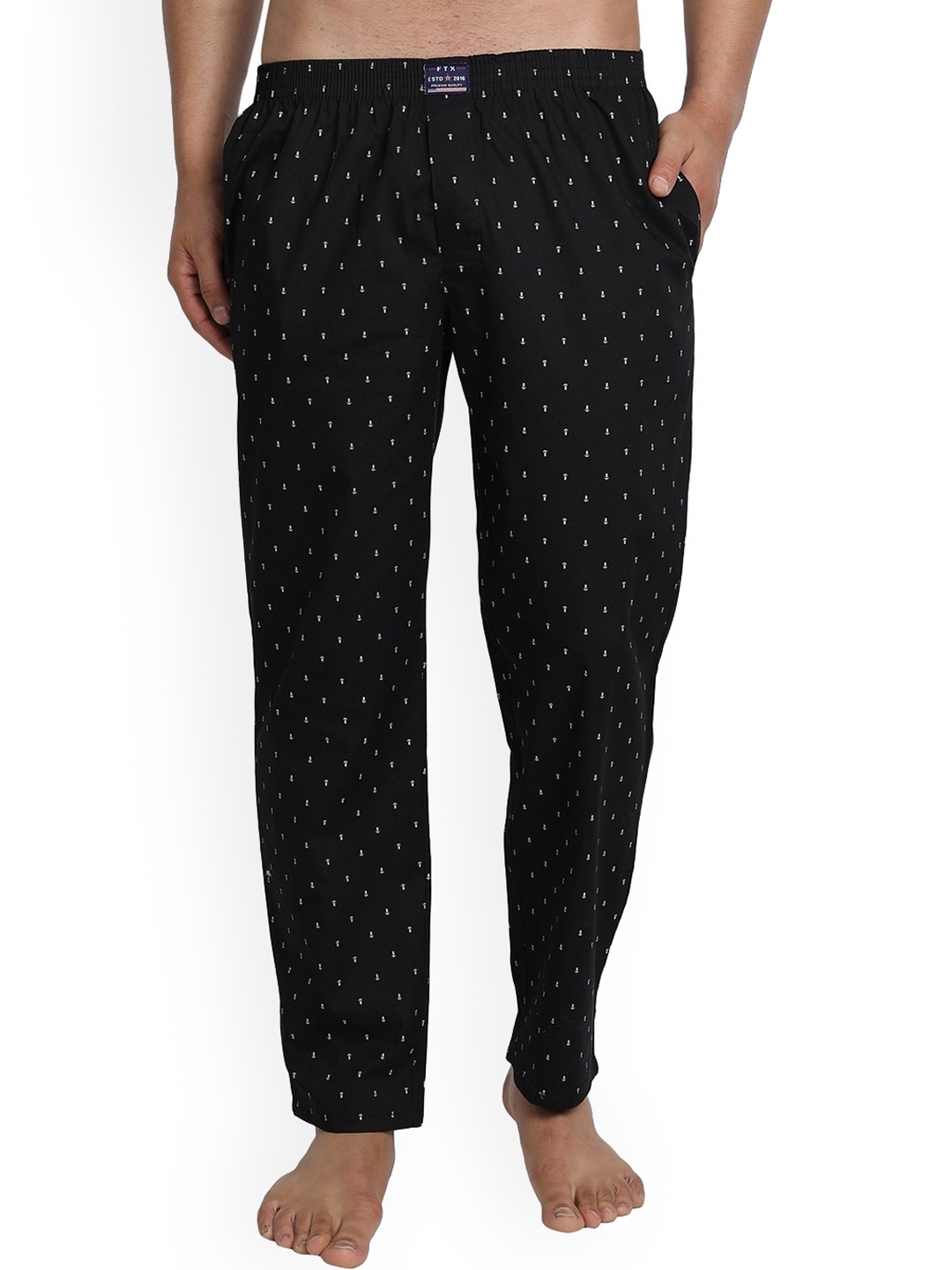 

FTX Men Printed Cotton Lounge Pants, Black