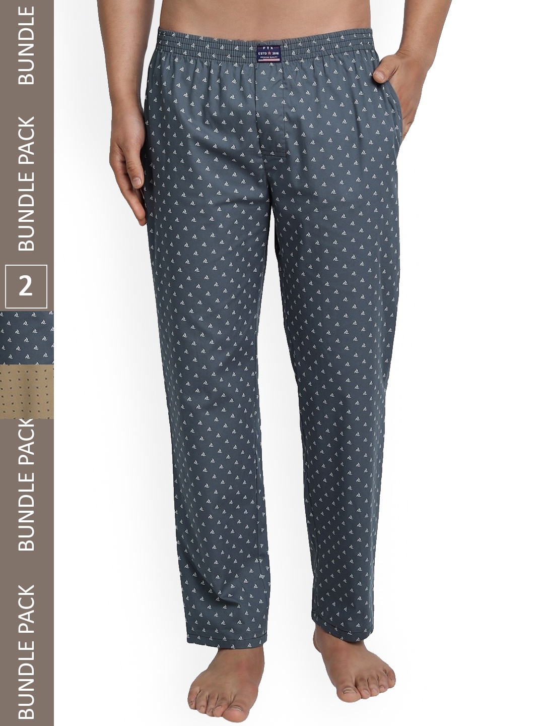 

FTX Pack Of 2 Printed Cotton Lounge Pants, Beige