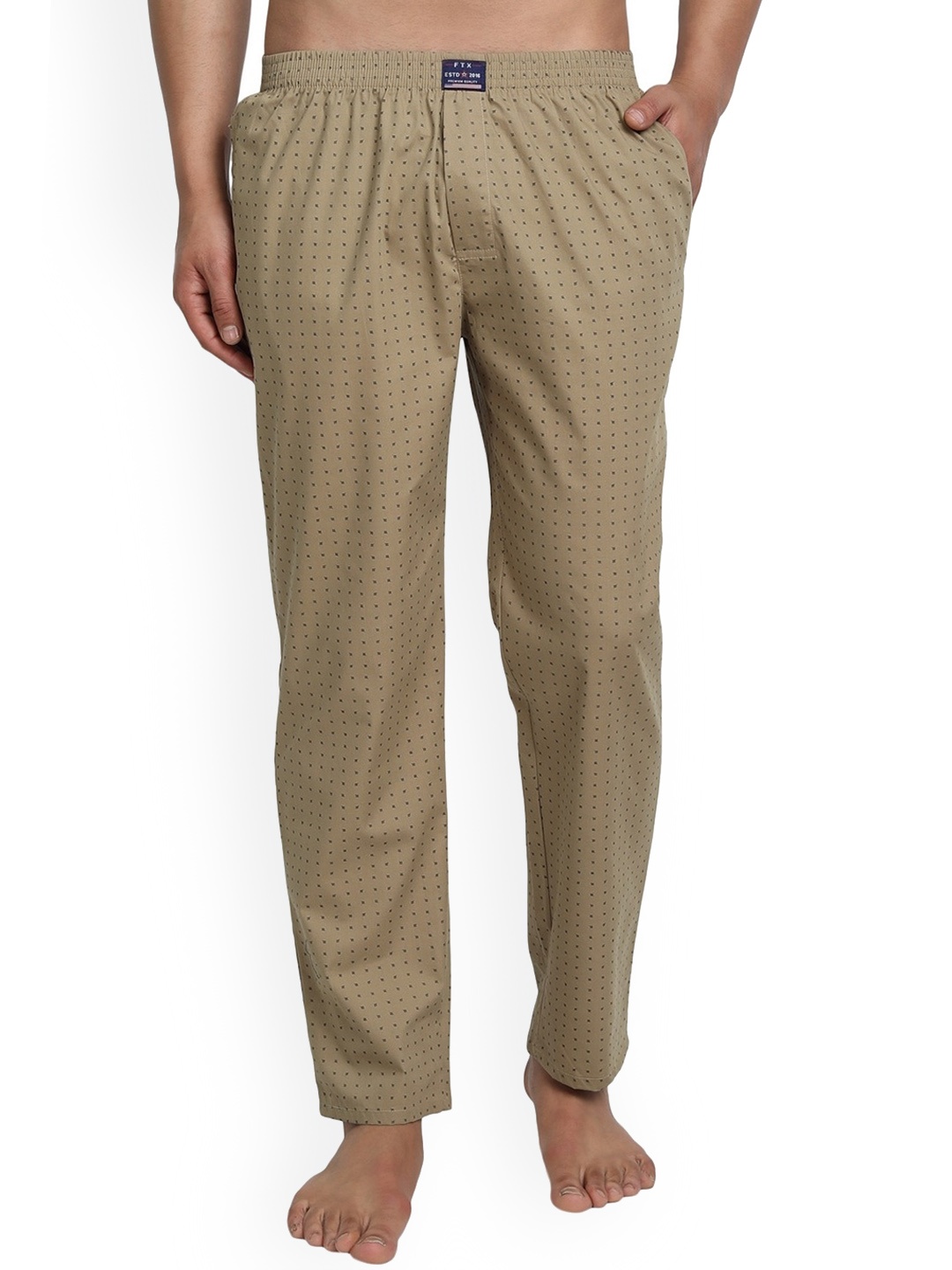 

FTX Men Printed Cotton Lounge Pants, Beige