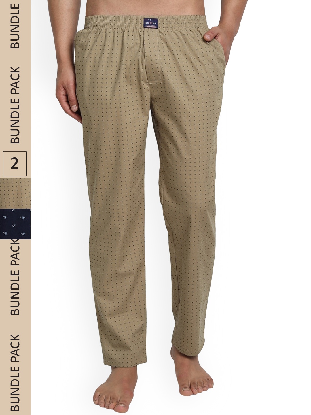 

FTX Men Set Of 2 Printed Cotton Lounge Pants, Navy blue
