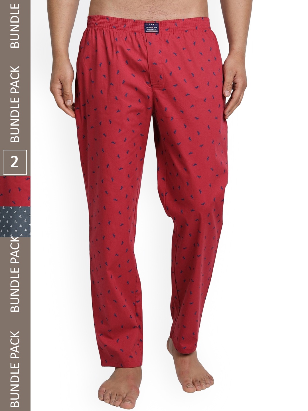 

FTX Men Pack Of 2 Printed Cotton Lounge Pants, Red