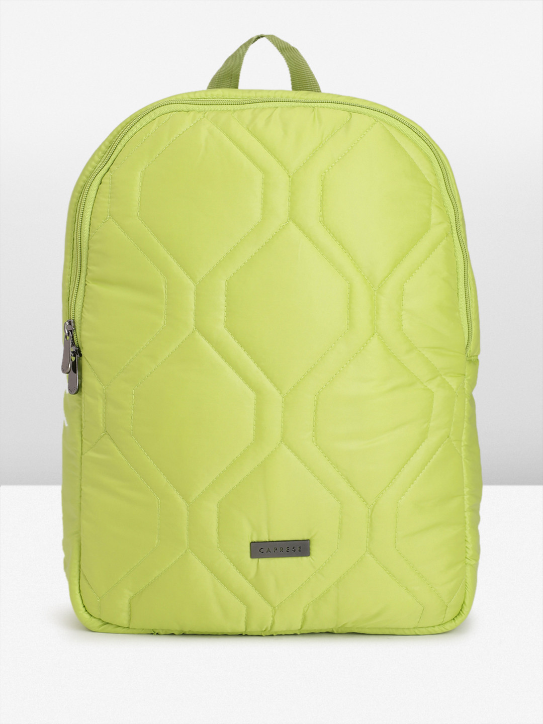 

Caprese Women Geometric Self Design Medium-Sized Backpack, Lime green