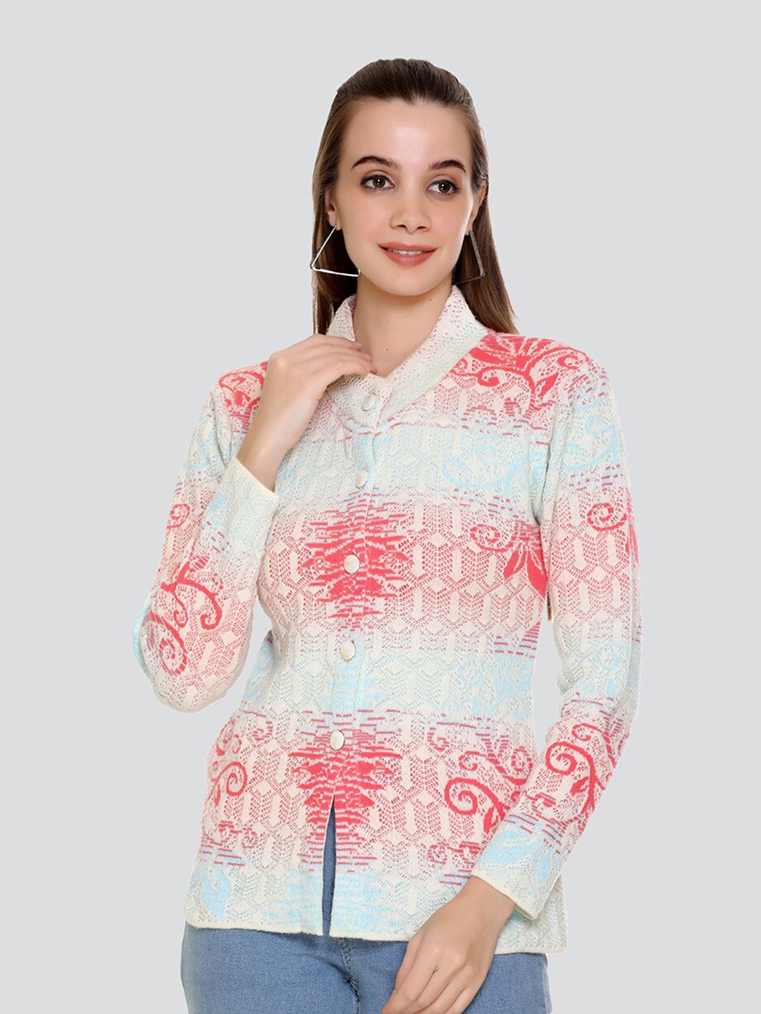 

AHEADPHONE Self Design Cable Knit Cardigan, Pink