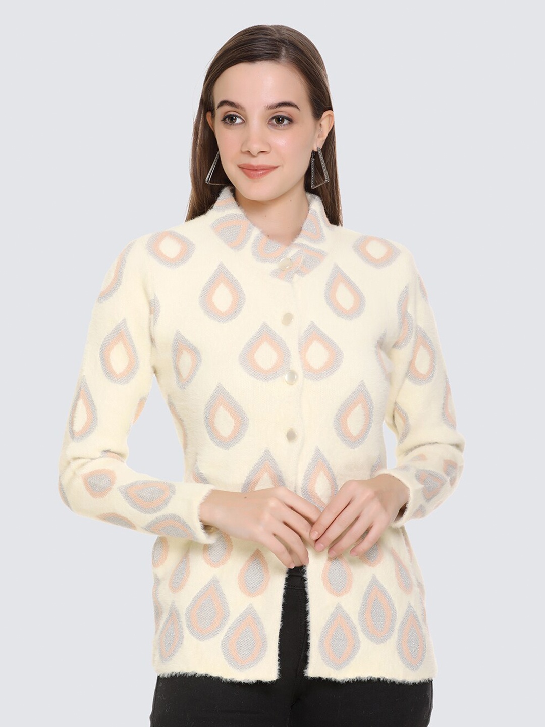 

AHEADPHONE Printed Woollen Cardigan, Off white