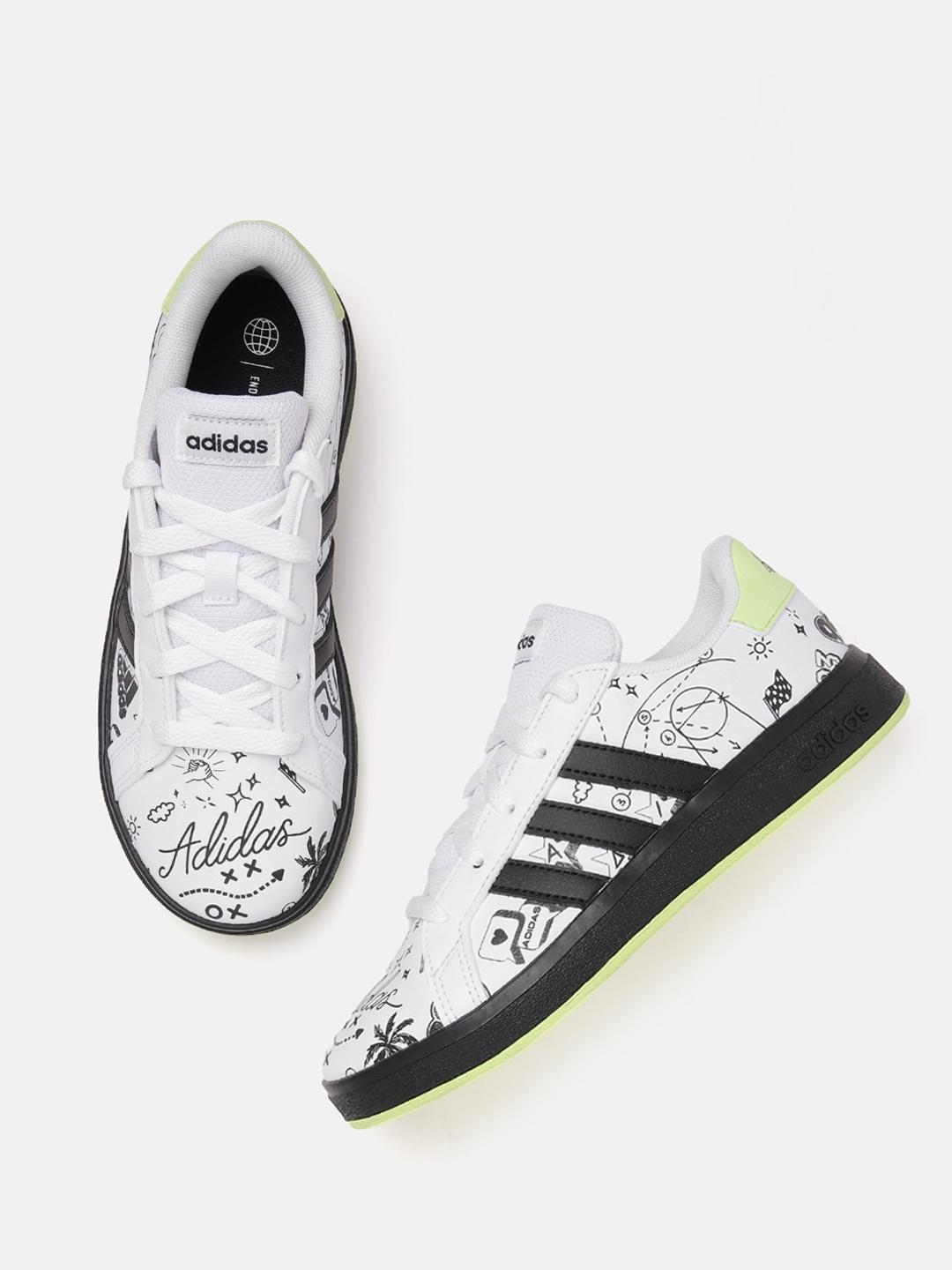 

ADIDAS Kids Brand Logo Printed Grand Court 2.0 Running Shoes, White
