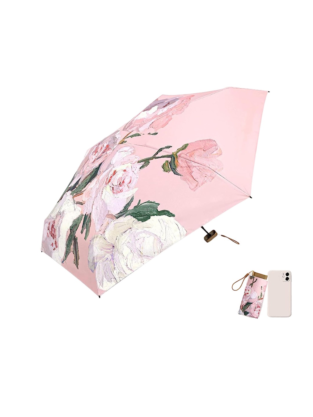 

HOUSE OF QUIRK Floral Printed Lightweight 6-Fold Umbrella, Pink