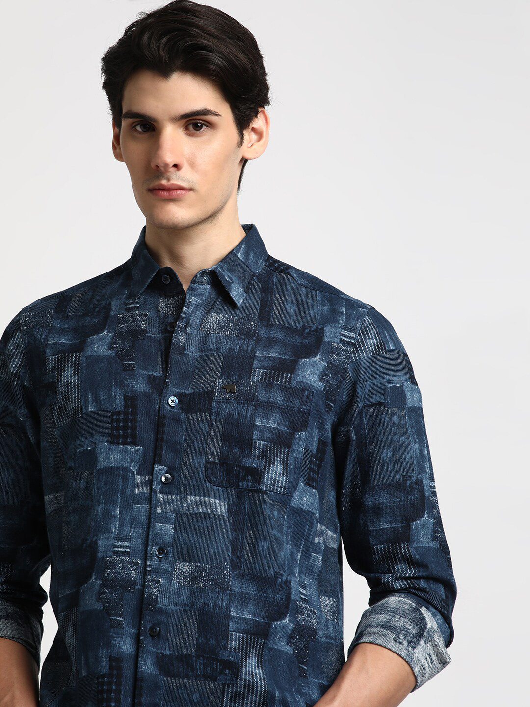 

THE BEAR HOUSE Printed Cotton Slim Fit Opaque Casual Shirt, Blue