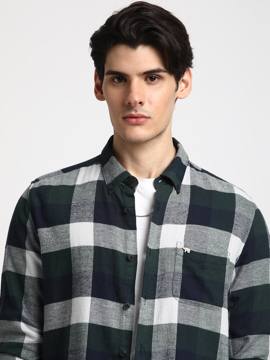 

THE BEAR HOUSE Buffalo Checked Cotton Slim Fit Opaque Casual Shirt, Green