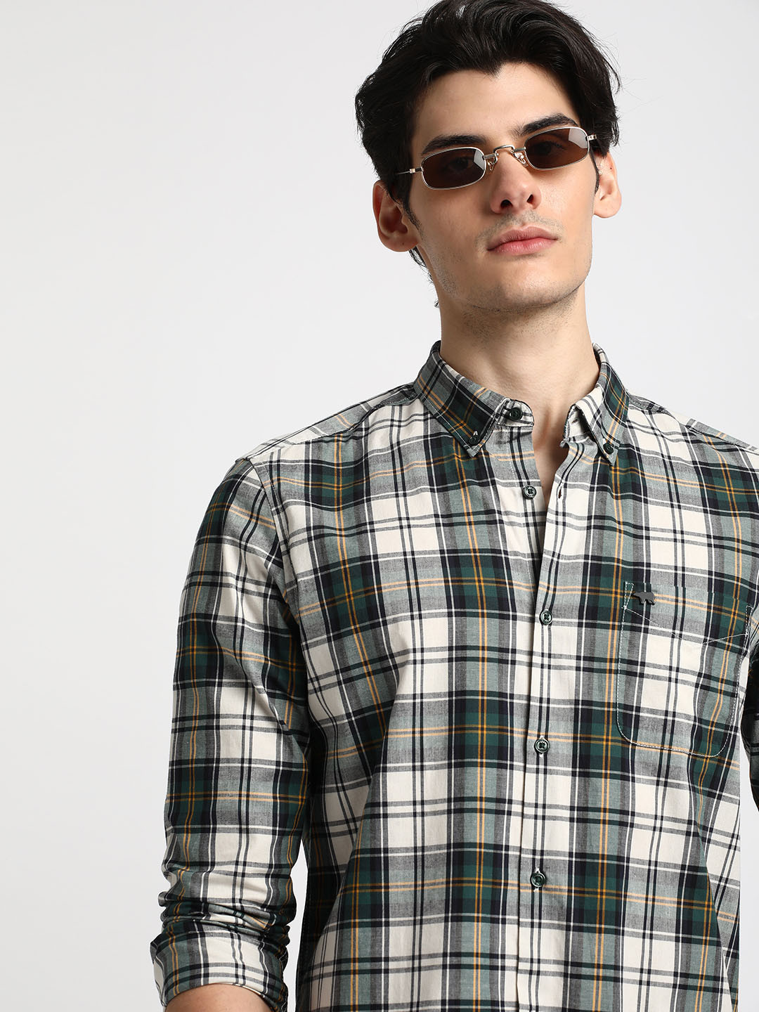 

THE BEAR HOUSE Slim Fit Tartan Checks Checked Casual Shirt, Green